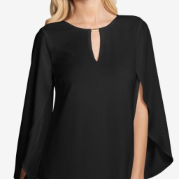 KENSIE - Black Flutter Sleeve Crepe Keyhole Dress - Picture 1 of 4